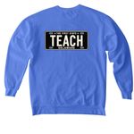 BW Tag Teacher, a Flo Blue Comfort Colors Crewneck Sweatshirt (back-view)