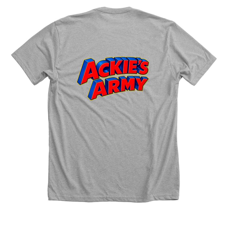 Ackie?s Army Super Ackie Shirt v2, a Athletic Heather Premium Unisex Tee (back-view)