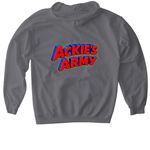 Ackie?s Army Super Ackie Shirt v2, a Charcoal Gildan Softstyle Pullover Hoodie (back-view)