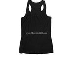 Women's poster tees, a Black Women's Racerback (back-view)