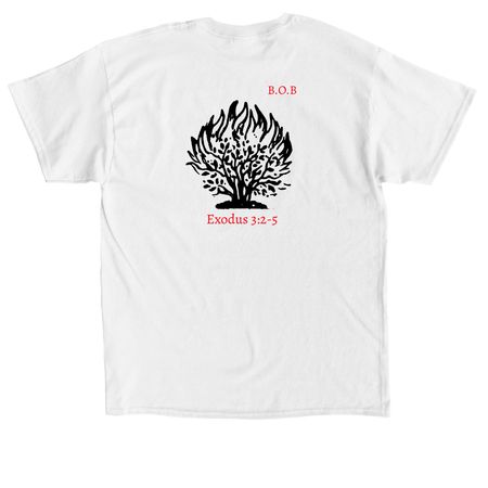 STRENGTH(Burning bush), a White Classic Unisex Tee (back-view)
