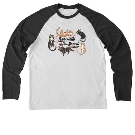 Stray Cat Alliance - Rescued, a Space Black/ Bright White Allmade Eco Triblend Colorblock Raglan Long Sleeve Tee