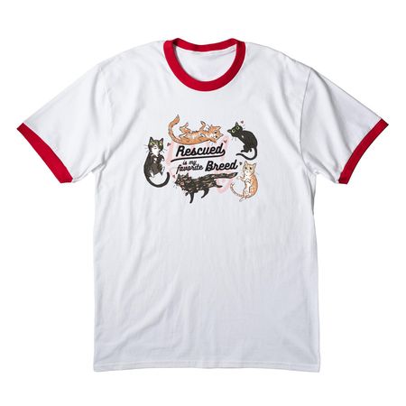 Stray Cat Alliance - Rescued, a White/ Red Cotton Ringer Tee