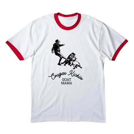 Cougar Kickin Goat Mama, a White/ Red Cotton Ringer Tee