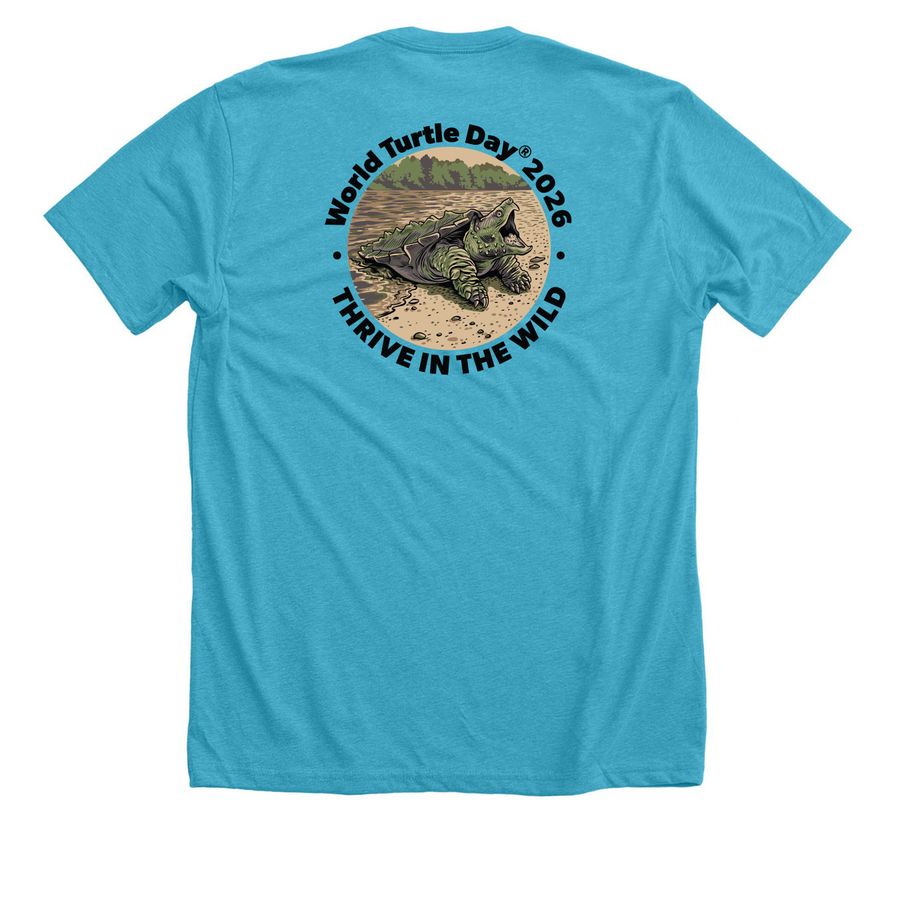 World Turtle Day? 2026 - TSA Logo, a Heather Aqua Premium Unisex Tee (back-view)