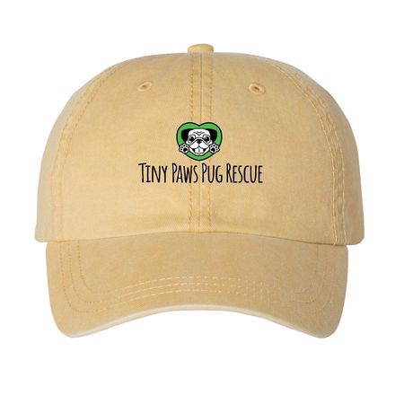 Support Pug Rescue&nbsp;, a Mustard Printed Pigment Dye Baseball Cap
