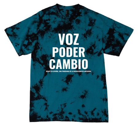 Voz Poder Cambio: Tie Dye Version, a Black/ Teal Crystal Tie Dye Tee