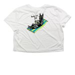 2025 ?F@!k It?s Hot!? DK9 Summer Line ??, a White Women?s Flowy Cropped Tee (back-view)