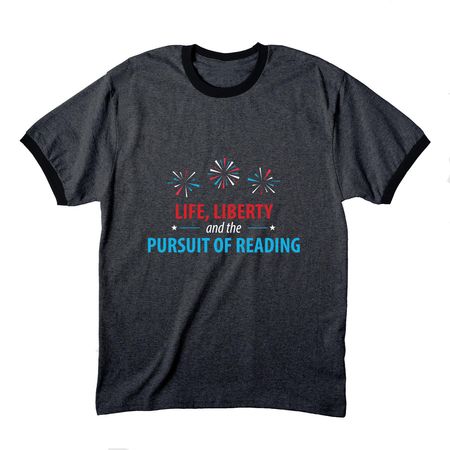 Pursuit of Reading apparel- dark colors, a Dark Heather Grey/ Jet Black Cotton Ringer Tee
