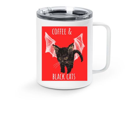 coffee/black cats-Stainless Steel travel mug, a White Stainless Steel Travel Mug