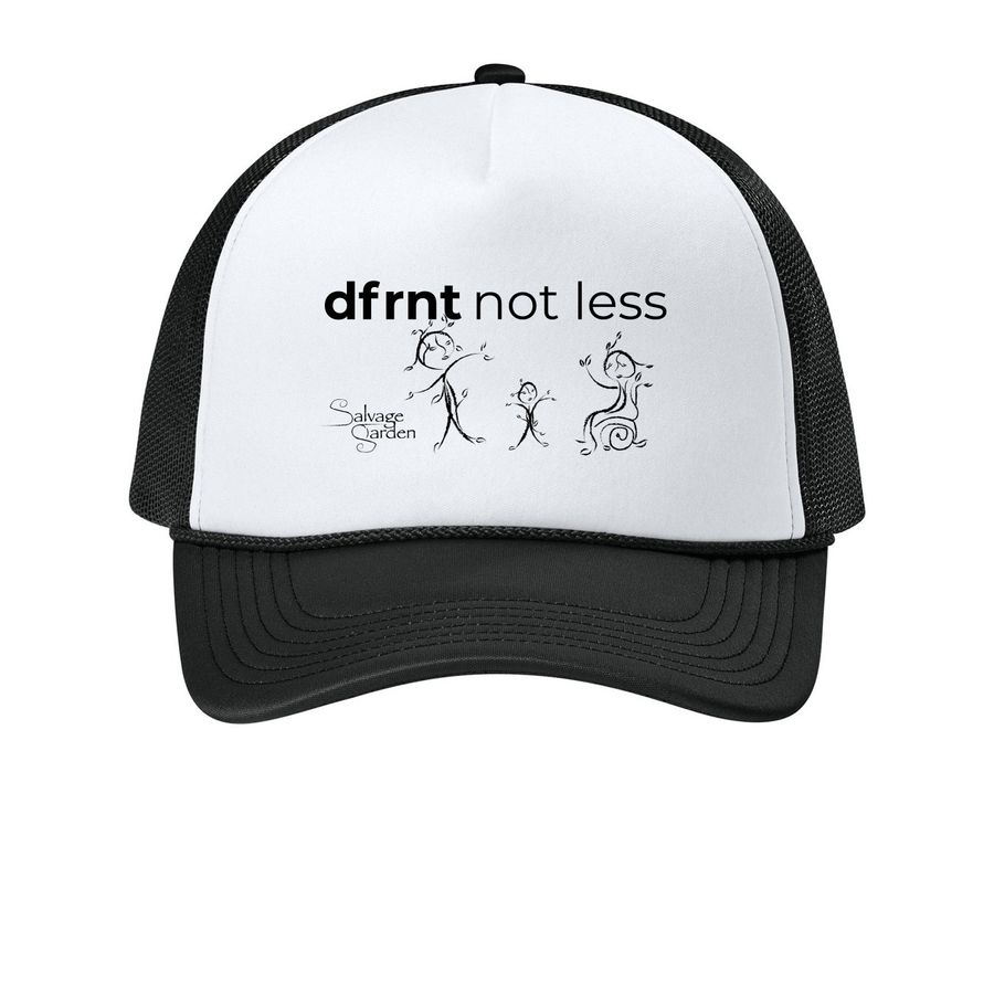 different not less hats, a White/ Deep Black Printed Foam Trucker Hat