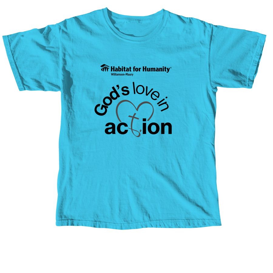 God's Love in Action - Colorful, a Lagoon Blue Comfort Colors Unisex Tee