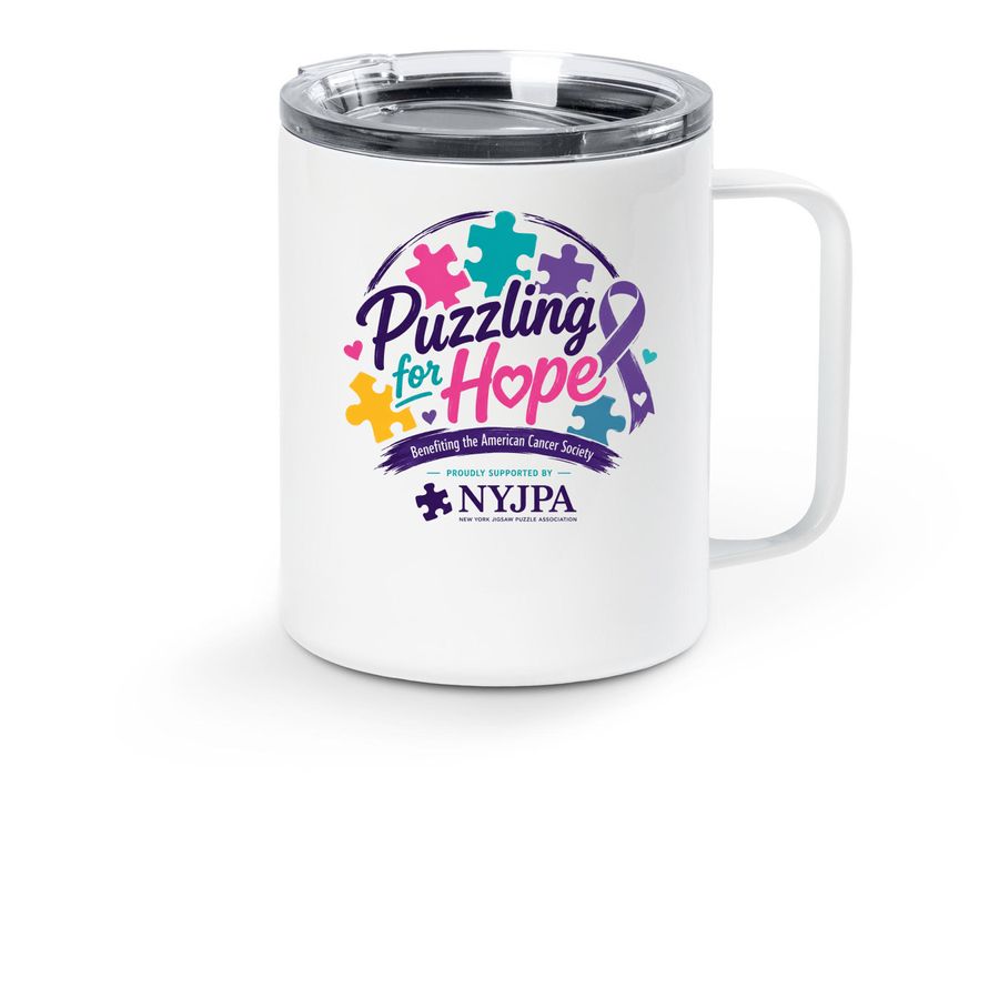 Puzzling For Hope 2go Mug, a White Stainless Steel Travel Mug