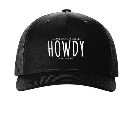 Gracewood Stables Hat, a Black Printed Five-Panel Trucker Cap