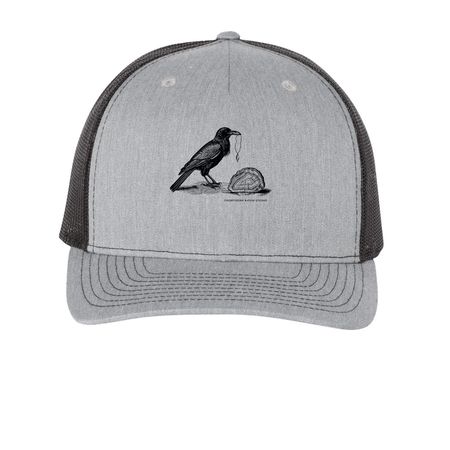 Northern Raven Studio, a Heather Grey/ Black Printed Five-Panel Trucker Cap