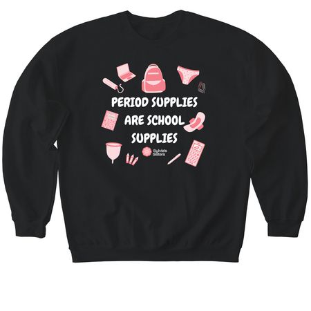 Period Supplies = School Supplies, a Black Softstyle Crewneck Sweatshirt
