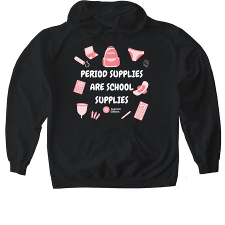 Period Supplies = School Supplies, a Black Gildan Softstyle Pullover Hoodie