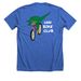 Drive Less, Ride More, a Heather True Royal Premium Unisex Tee (back-view)