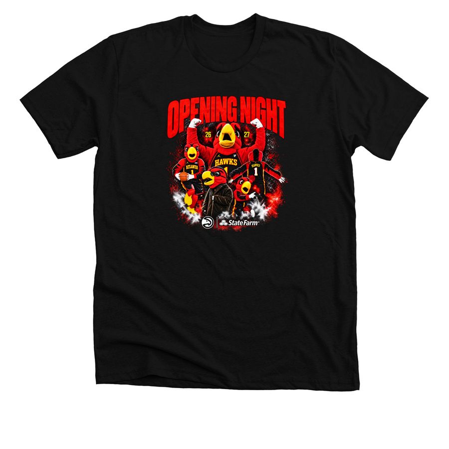 Atlanta Hawks Harry The Hawk Opening Night 26, a Solid Black Blend Premium Unisex Tee