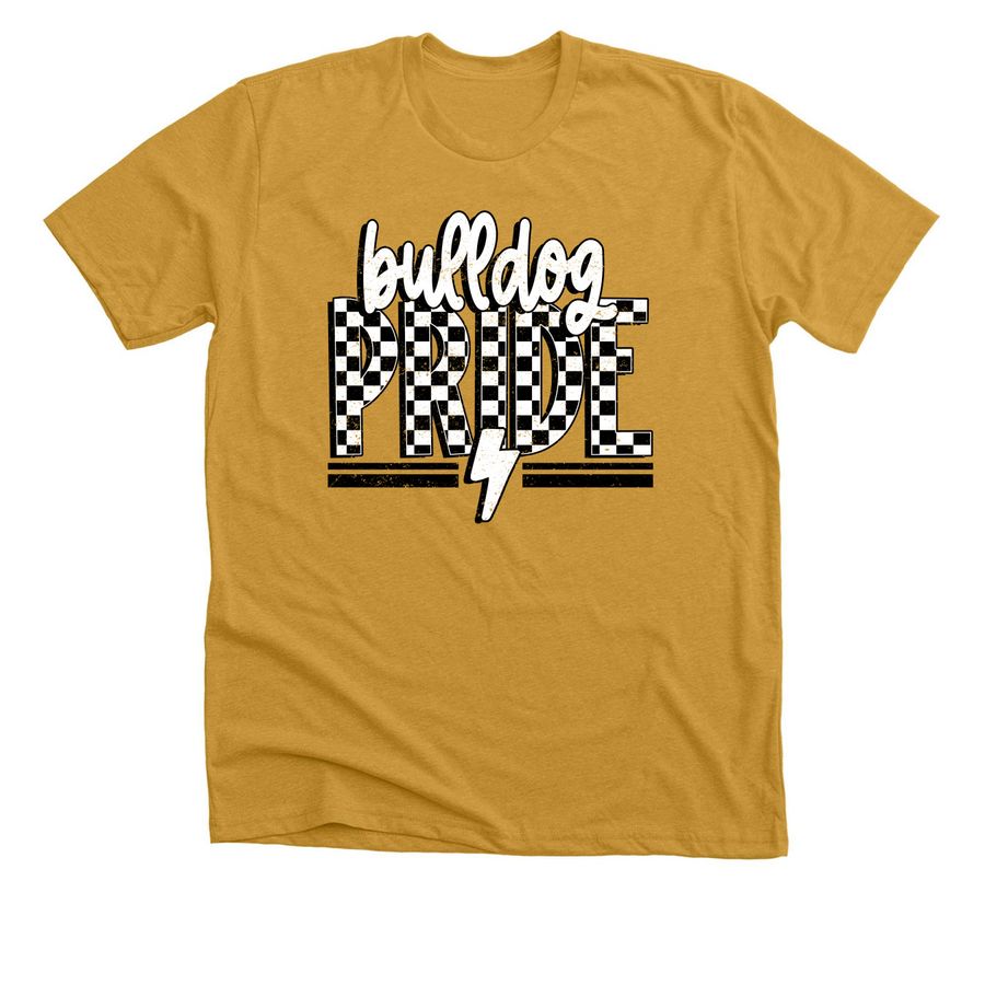Bulldog PRIDE Checkered, a Heather Mustard Premium Unisex Tee