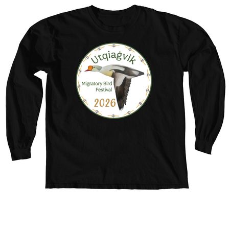Utqiagvik Migratory Bird Fest '26 Apparel, a Black Comfort Colors Long Sleeve Tee