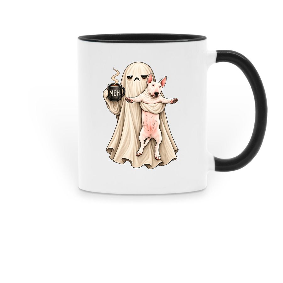 Meh Ghost Coffee Mug, a Black Two-Tone Ceramic Mug