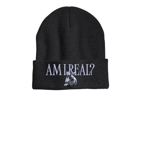 AM I REAL? Graphic Beanie, a Heather Charcoal Printed Cuffed Beanie