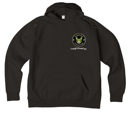 Corgi CleanUps Crew Brewed Wild Cleaned Right, a Deep Black Allmade Organic CVC Pullover Hoodie