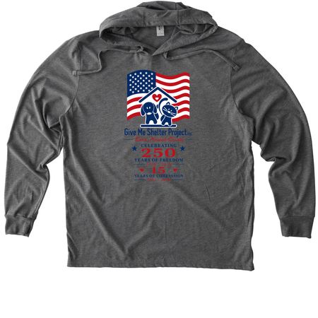 250 Years of Freedom &15 Yrs of Compassion, a Aluminum Grey Allmade Eco Triblend Hoodie Tee