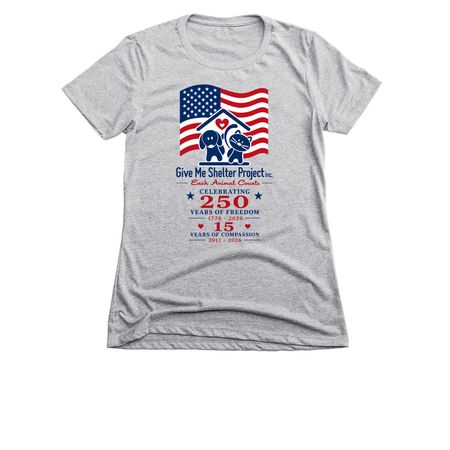 250 Years of Freedom &15 Yrs of Compassion, a Dark Heather Grey Women's Slim Fit Tee