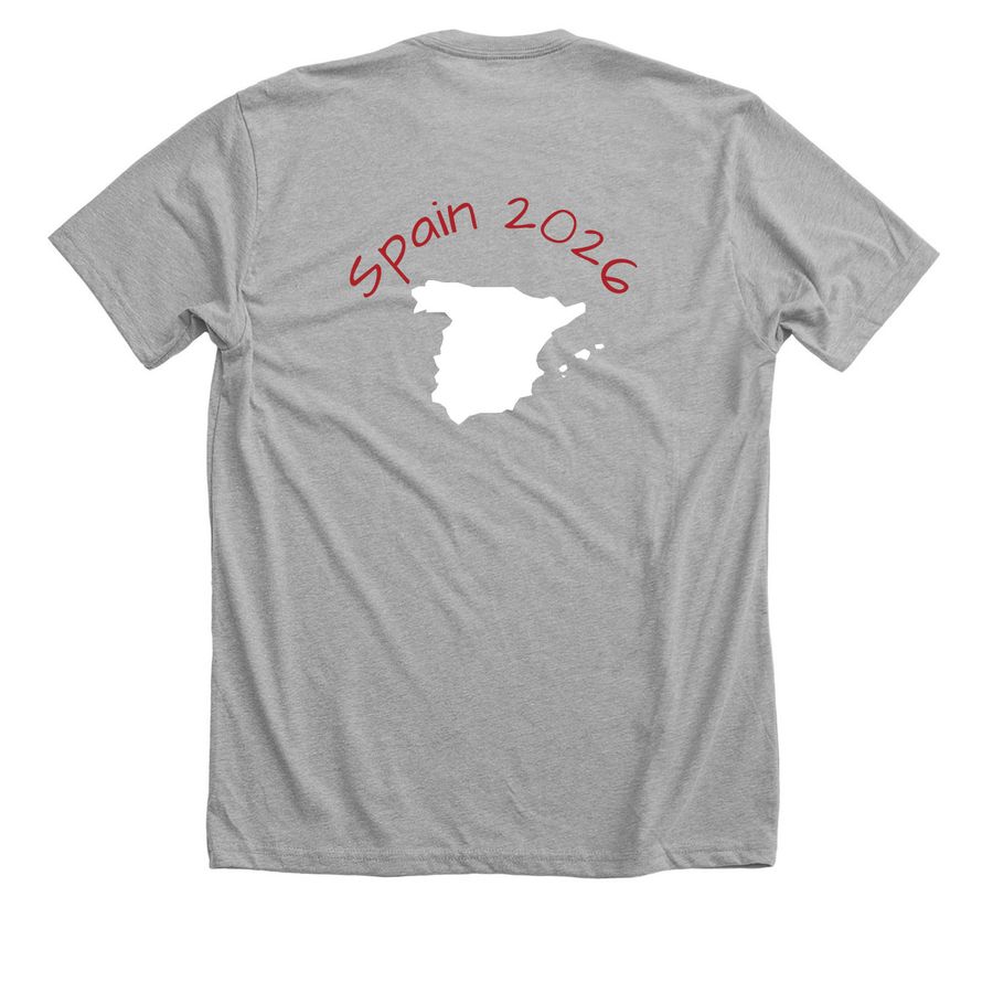 Help me study abroad in spain, a Athletic Heather Premium Unisex Tee (back-view)