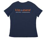 Kiss My Asana 2026, a Navy Women's Relaxed V-Neck Tee (back-view)