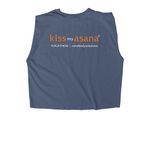 Kiss My Asana 2026, a Faded Navy Women's Heavyweight Garment Dye Muscle Tee (back-view)