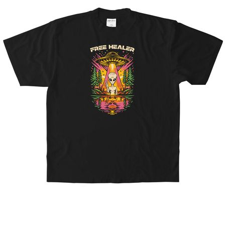 FREE HEALER, a Black Heavyweight Garment Dye Tee