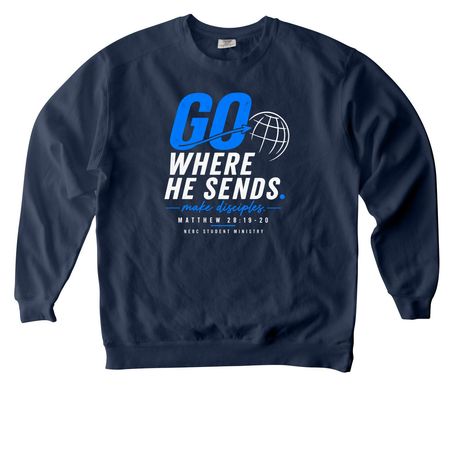 NEBC Youth - Go, a True Navy Comfort Colors Crewneck Sweatshirt