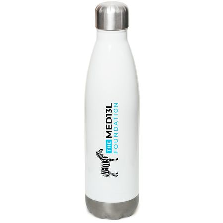 Hydration Station, a White Stainless Steel Water Bottle (back-view)