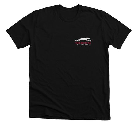 White and Red Logo, a Solid Black Blend Premium Unisex Tee