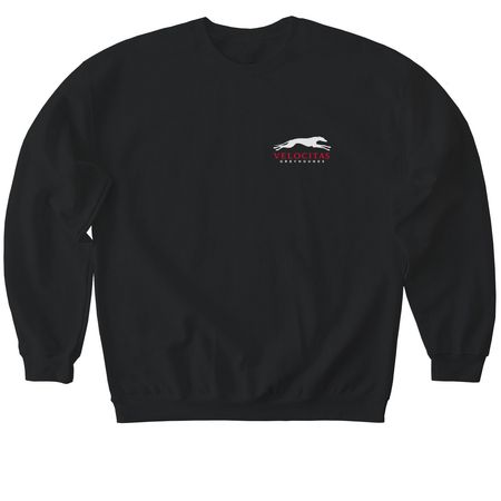 White and Red Logo, a Black Softstyle Crewneck Sweatshirt