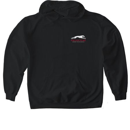White and Red Logo, a Black Gildan Softstyle Pullover Hoodie