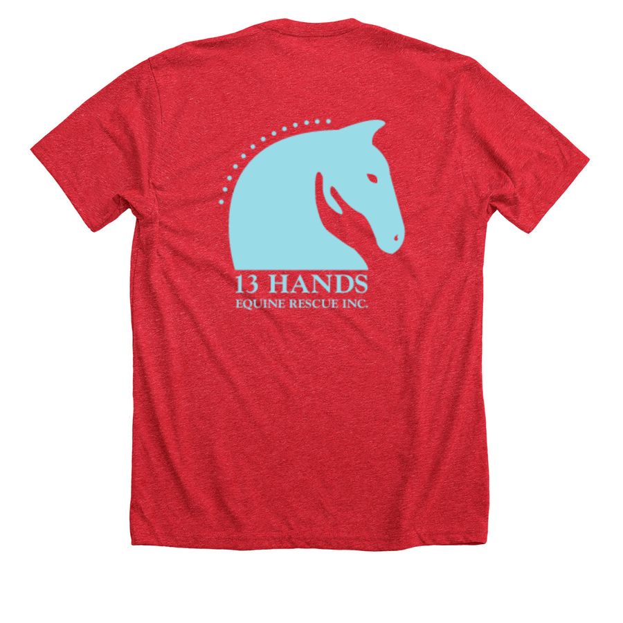 13 Hands Equine Rescue, a Heather Red Premium Unisex Tee (back-view)