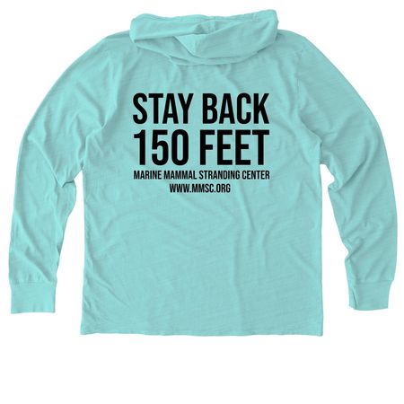 Respect the Locals- Grey Seal Edition, a Saltwater Blue Allmade Organic Cotton Mineral Dye Hoodie Tee (back-view)