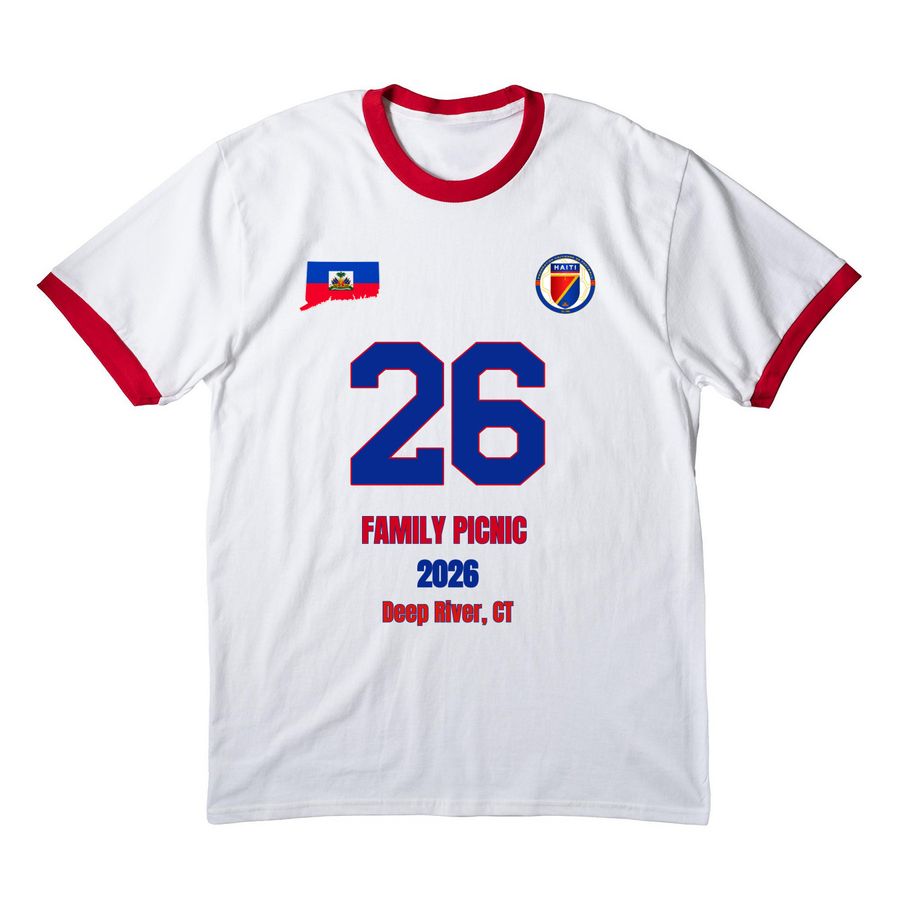 Buissereth, a White/ Red Cotton Ringer Tee