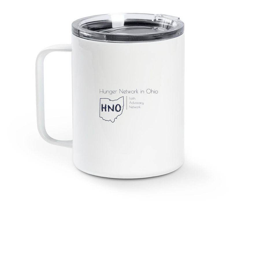 Travel Mug, a White Stainless Steel Travel Mug (back-view)