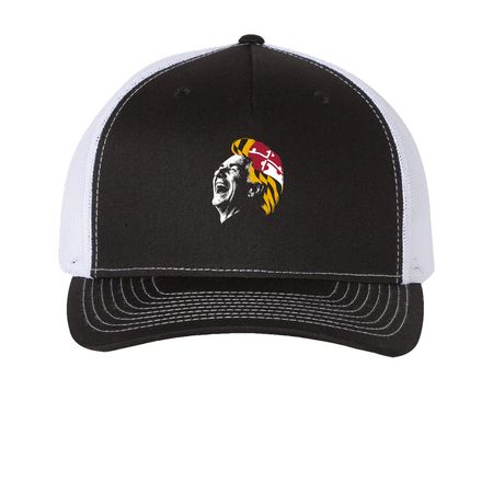 MD Del Hat '25, a Black/ White Printed Five-Panel Trucker Cap
