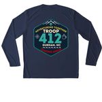 412 Scout "Class-B Uniform" Activewear Shirts, a True Navy Unisex Performance Long Sleeve Tee (back-view)