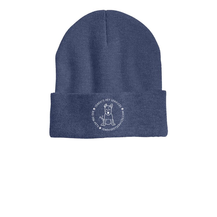Cozy Beanie White Print (2/3), a Heather Navy Printed Cuffed Beanie