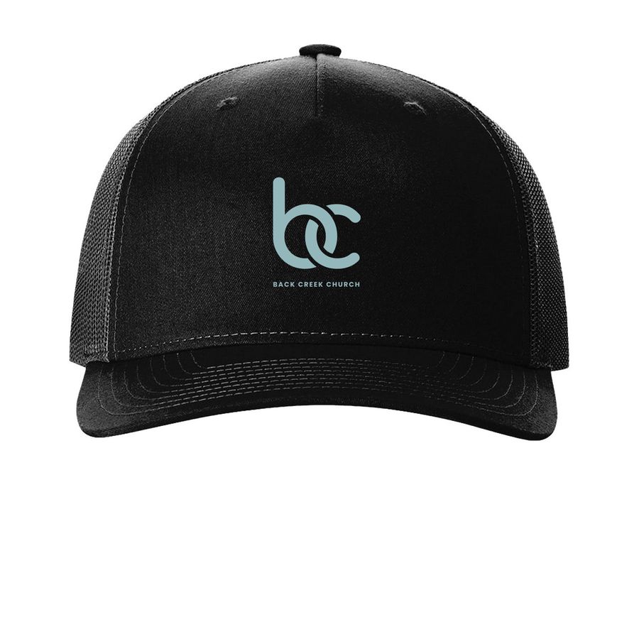 BCC Hat, a Black Printed Five-Panel Trucker Cap