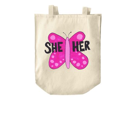 Pink Butterfly by Erin Shropshire, a Natural Over-the-Shoulder Shopping Tote Bag