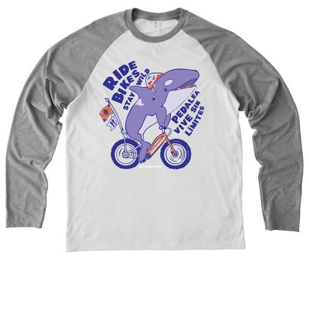 Ride Bikes, Stay Wild, a Aluminum Grey/ Bright White Allmade Eco Triblend Colorblock Raglan Long Sleeve Tee