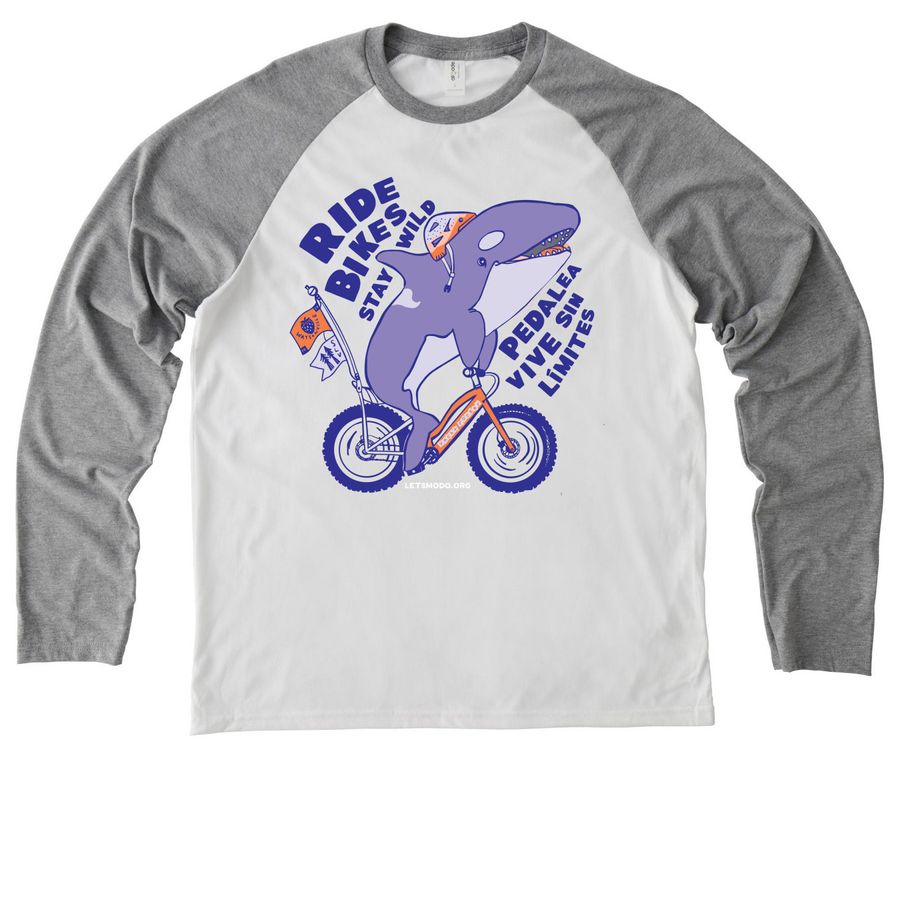 Ride Bikes, Stay Wild, a Aluminum Grey/ Bright White Allmade Eco Triblend Colorblock Raglan Long Sleeve Tee